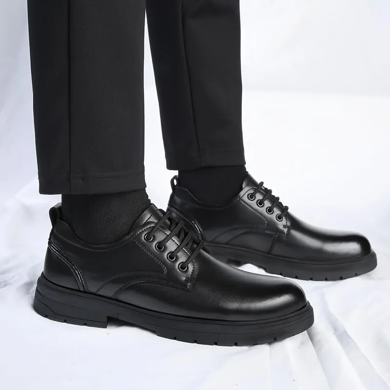 Men's Cap Toe Oxford Dress Casual Leather Lace Up Shoes, Classic Patent Leather Formal Shoes Block Heel Rubber Sole Non Slip Low Top Anti-Slip