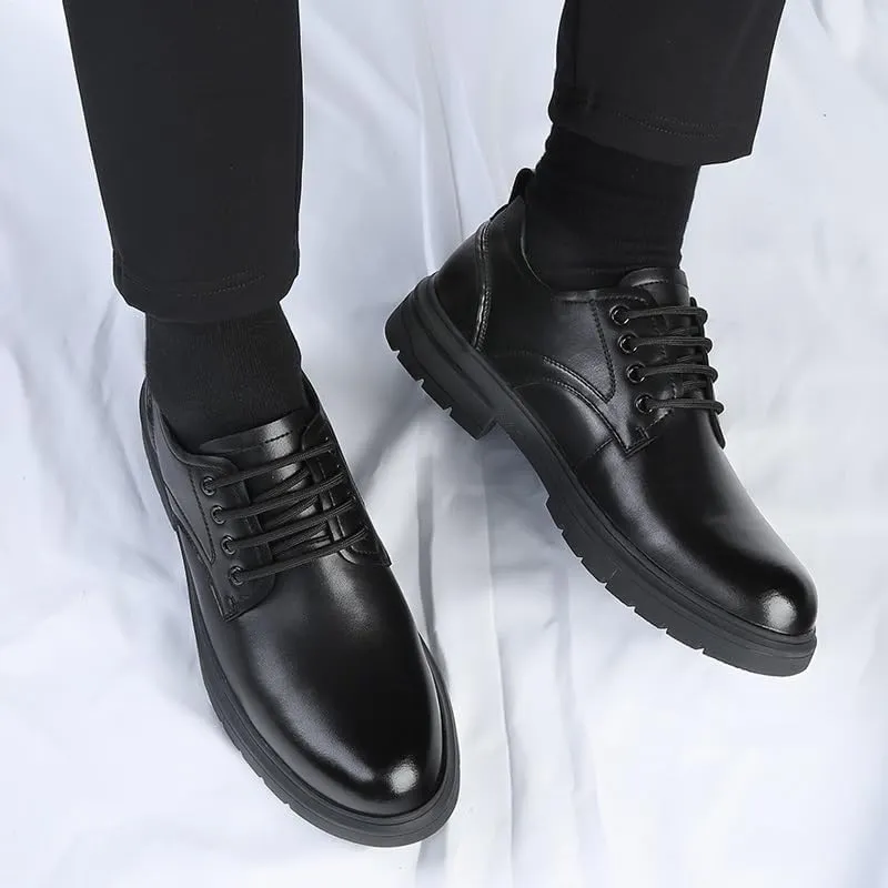 Men's Cap Toe Oxford Dress Casual Leather Lace Up Shoes, Classic Patent Leather Formal Shoes Block Heel Rubber Sole Non Slip Low Top Anti-Slip