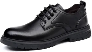 Men's Cap Toe Oxford Dress Casual Leather Lace Up Shoes, Classic Patent Leather Formal Shoes Block Heel Rubber Sole Non Slip Low Top Anti-Slip