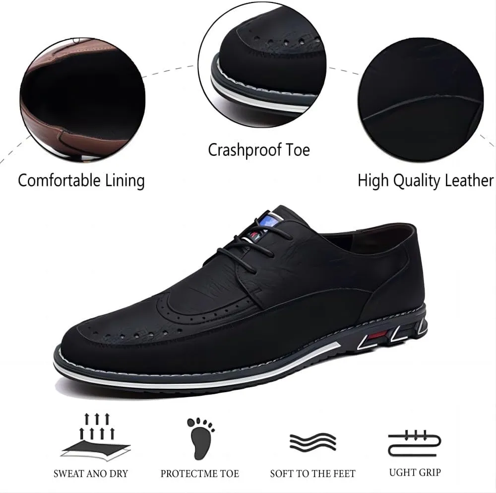Men's Casual Oxford Business Fashion Leather Shoes Walking Comfortable Classic Adjustable Shoes