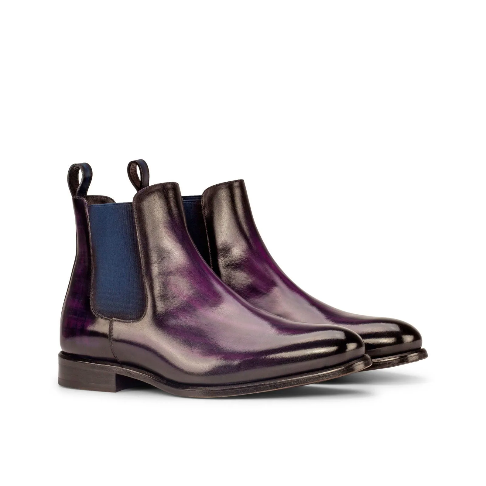 Men's Chelsea Boots Classic Patina Leather Wide Plus Size Violet Blue 3784