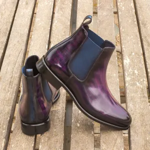 Men's Chelsea Boots Classic Patina Leather Wide Plus Size Violet Blue 3784