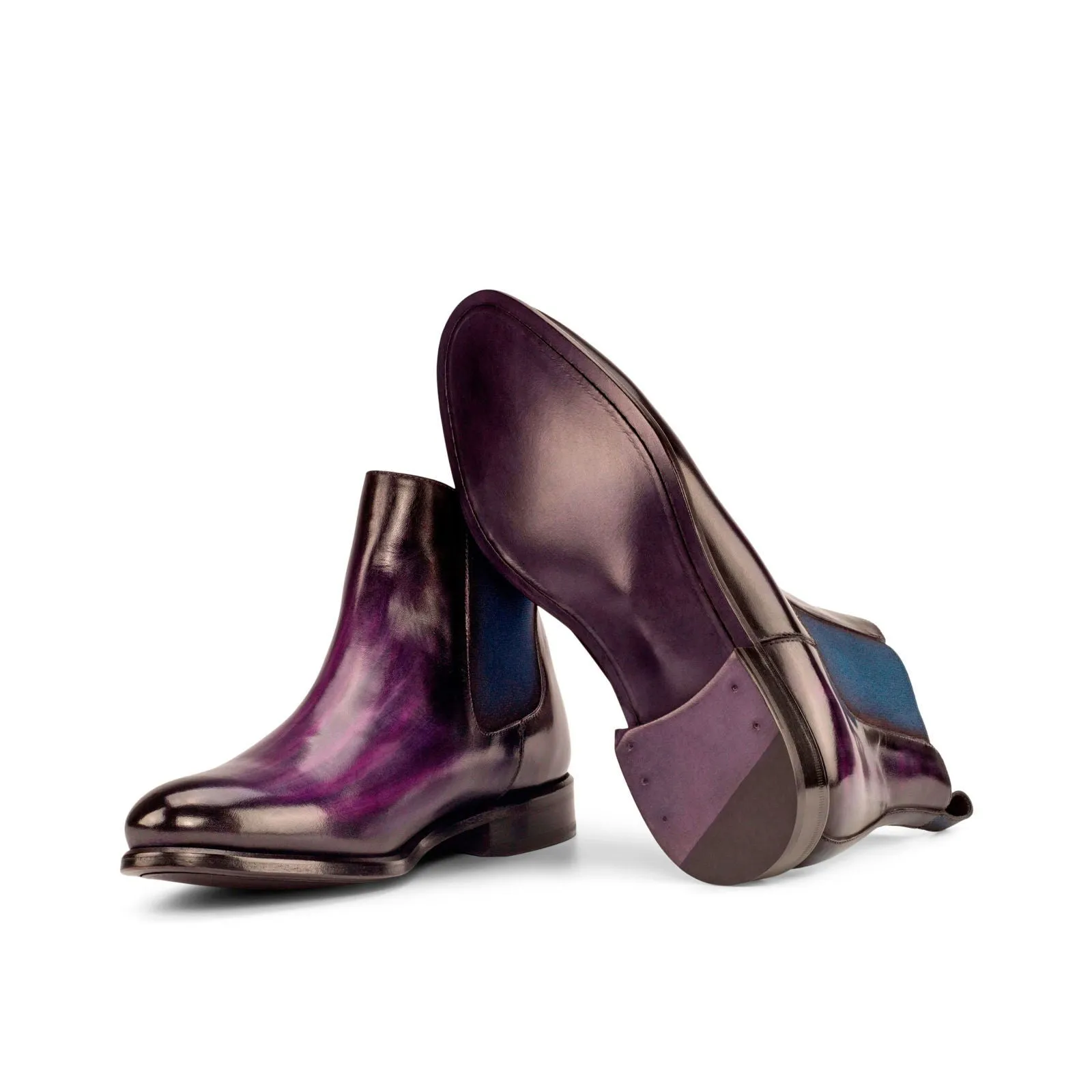 Men's Chelsea Boots Classic Patina Leather Wide Plus Size Violet Blue 3784