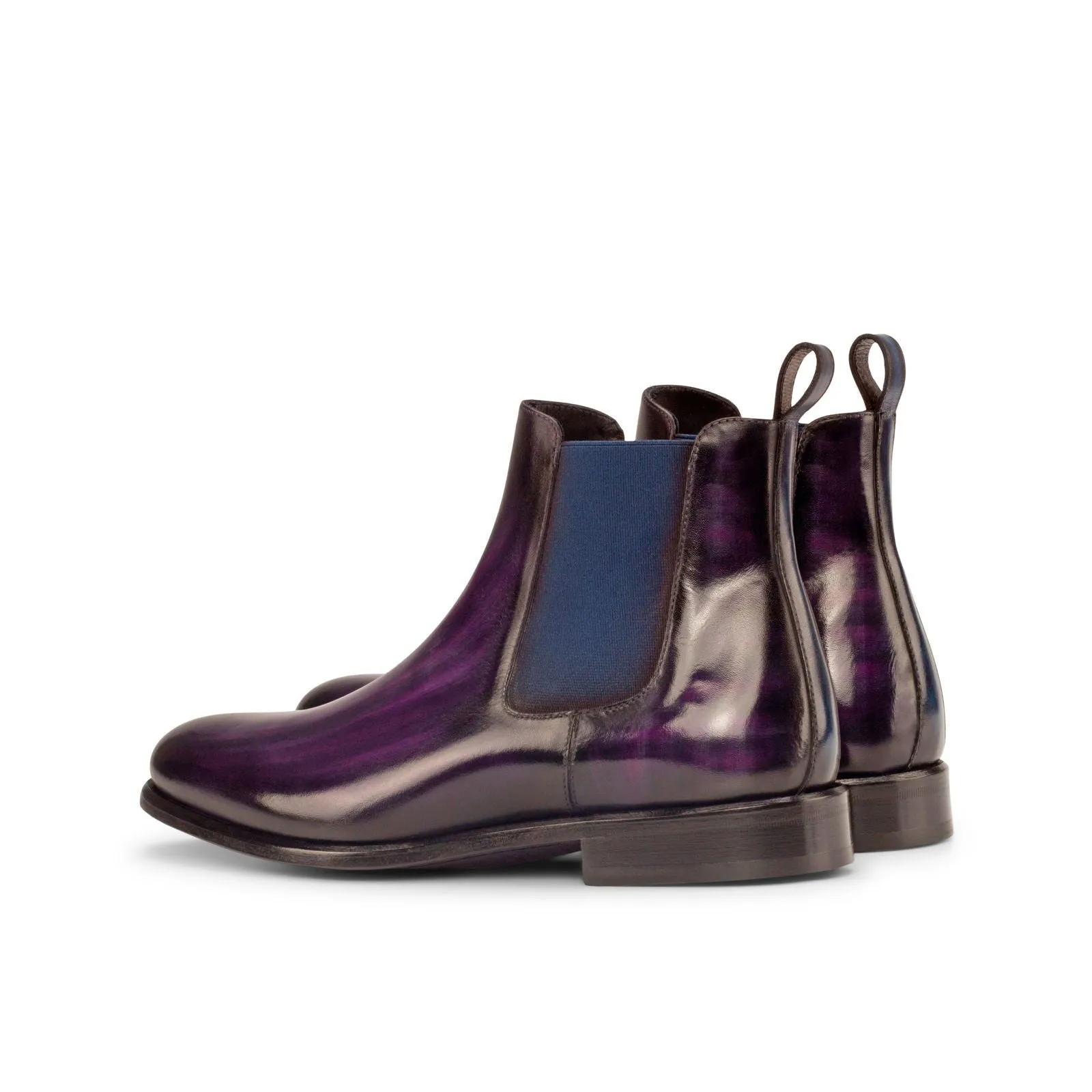 Men's Chelsea Boots Classic Patina Leather Wide Plus Size Violet Blue 3784