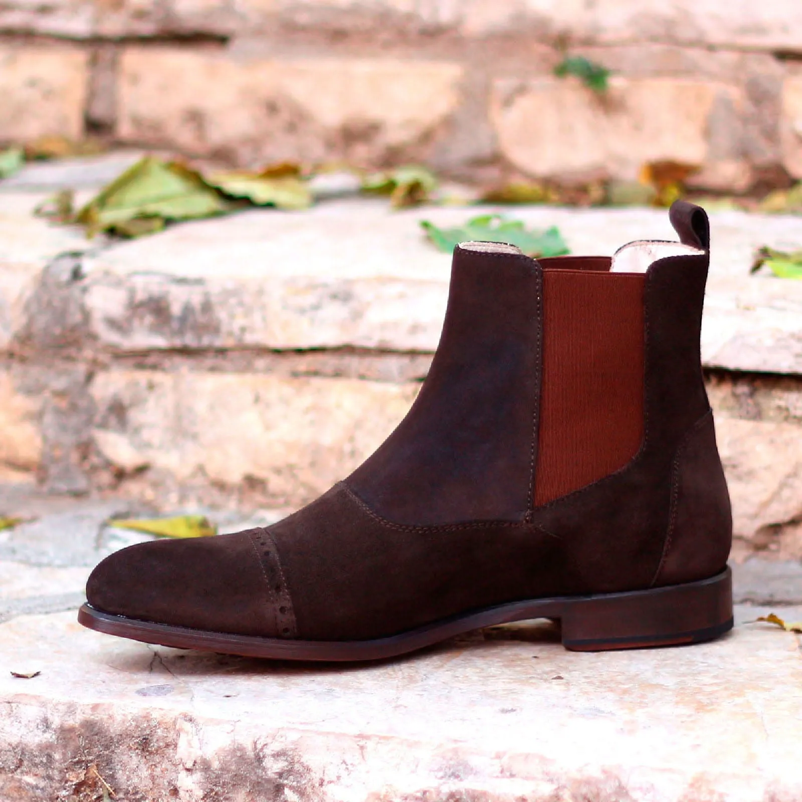 Men's Chelsea Multi Leather Boots Wide Plus Size Dark Brown 1496