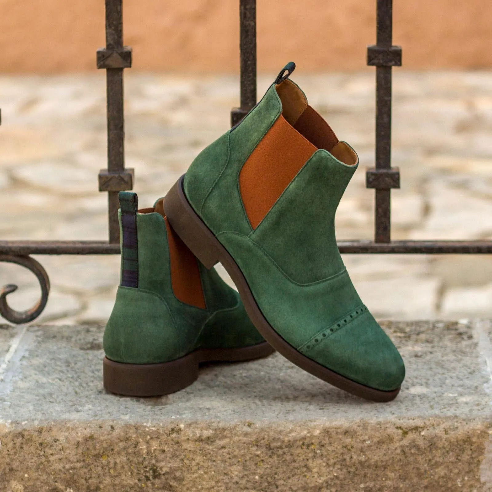 Men's Chelsea Multi Leather Boots Wide Plus Size Green 2993