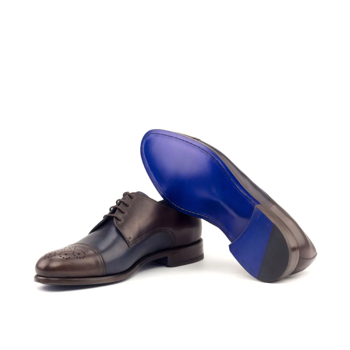 Men's Derby Leather Shoes Wide Plus Size Dark Brown Blue 2643
