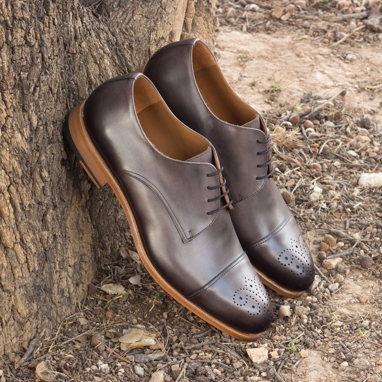 Men's Derby Leather Shoes Wide Plus Size Grey 2571