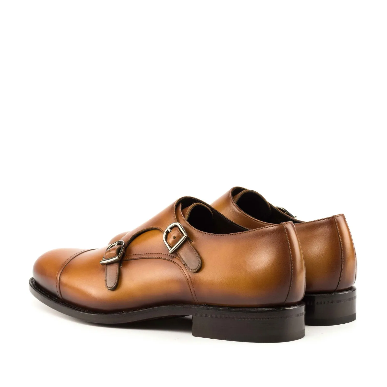 Men's Double Monk Leather Shoes Goodyear Welt Wide Plus Size Brown 5005