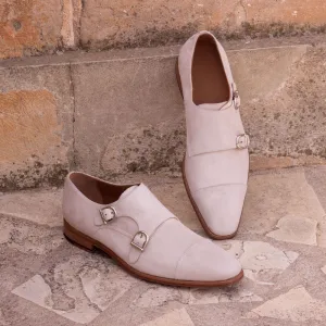 Men's Double Monk Leather Shoes Wide Plus Size White 2316
