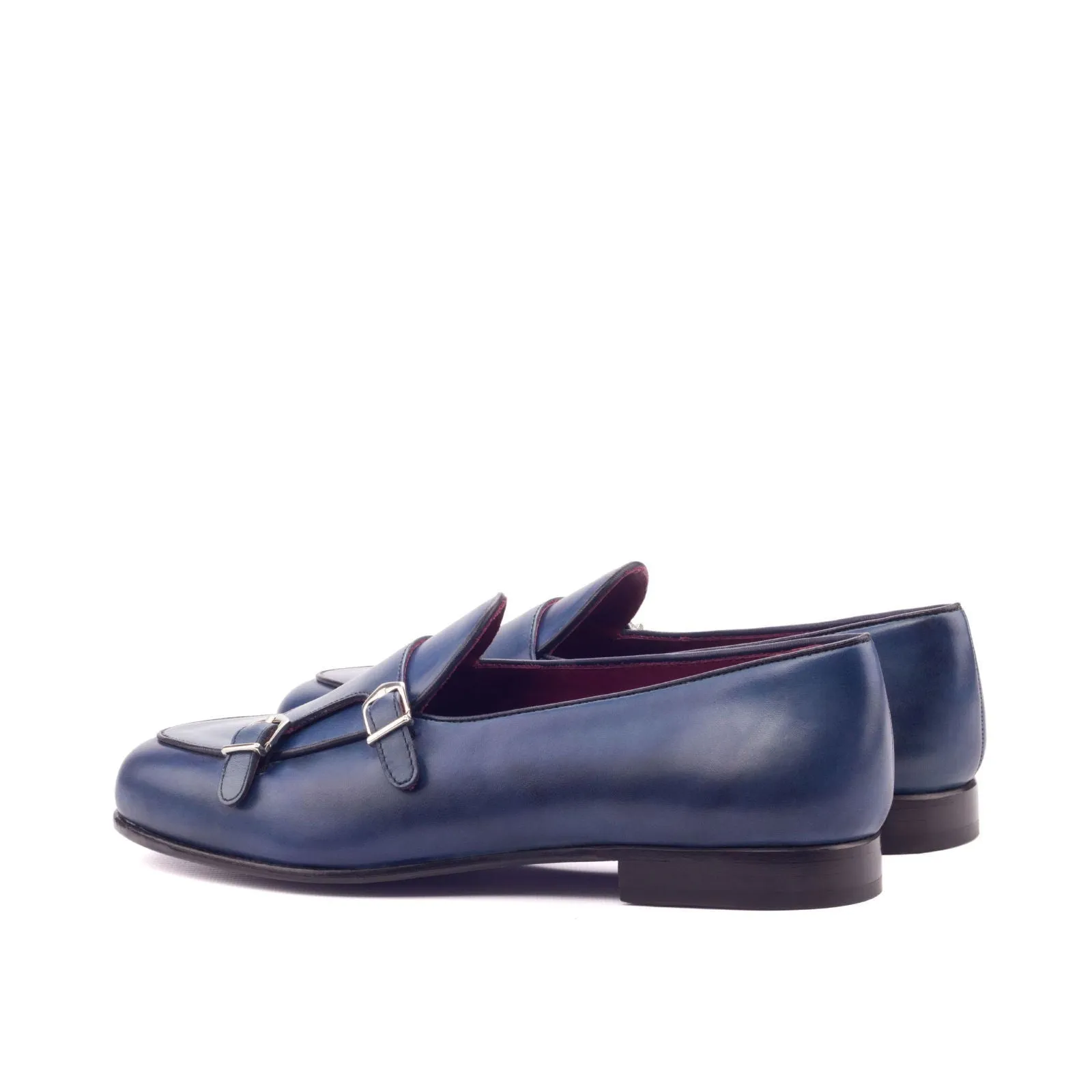 Men's Double Monk Leather Slippers Wide Plus Size Blue Black 3122