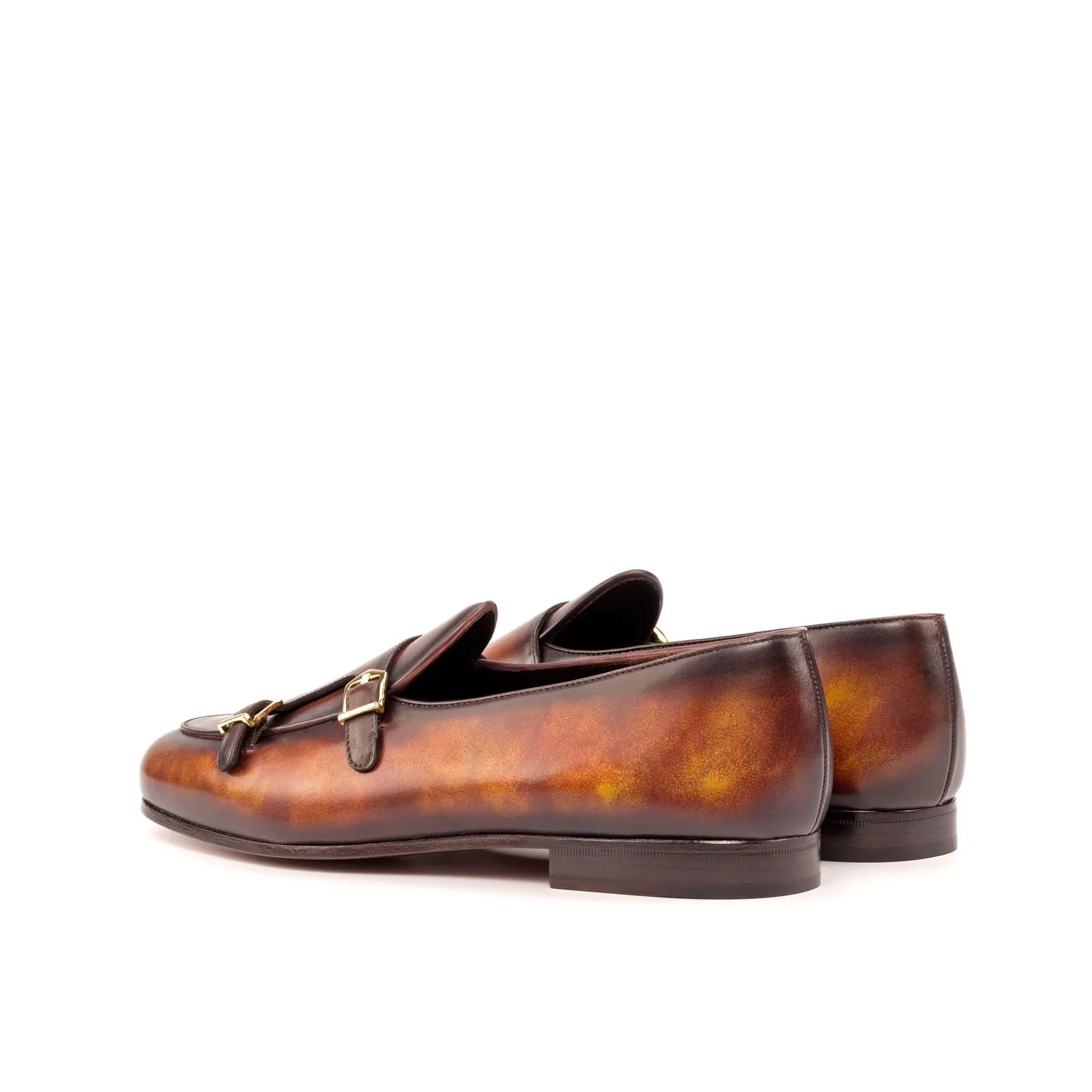Men's Double Monk Slippers Patina Leather Wide Plus Size Burgundy 4706