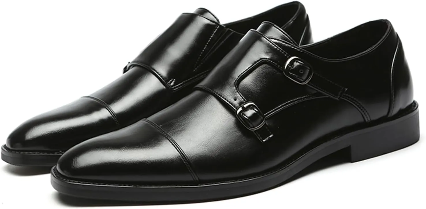 Mens Double Monk Strap Cap Toe PU Leather Dress Shoes Loafers Oxford