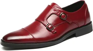 Mens Double Monk Strap Cap Toe PU Leather Dress Shoes Loafers Oxford