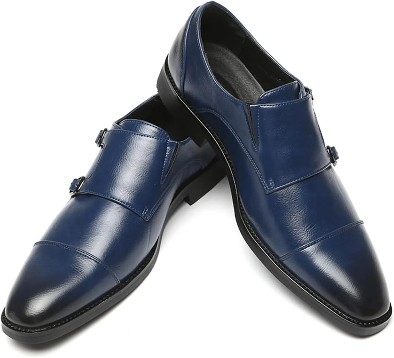 Mens Double Monk Strap Cap Toe PU Leather Dress Shoes Loafers Oxford
