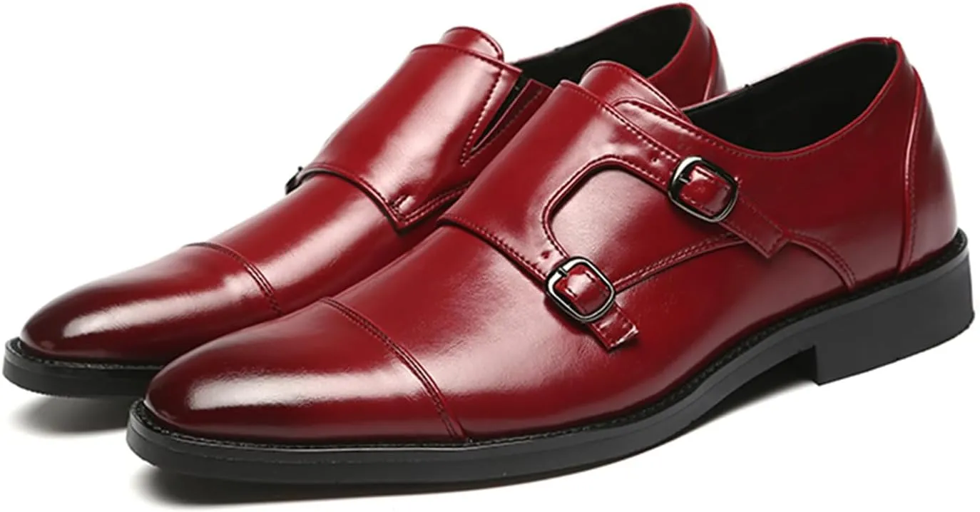 Mens Double Monk Strap Cap Toe PU Leather Dress Shoes Loafers Oxford