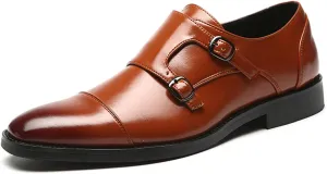 Mens Double Monk Strap Cap Toe PU Leather Dress Shoes Loafers Oxford