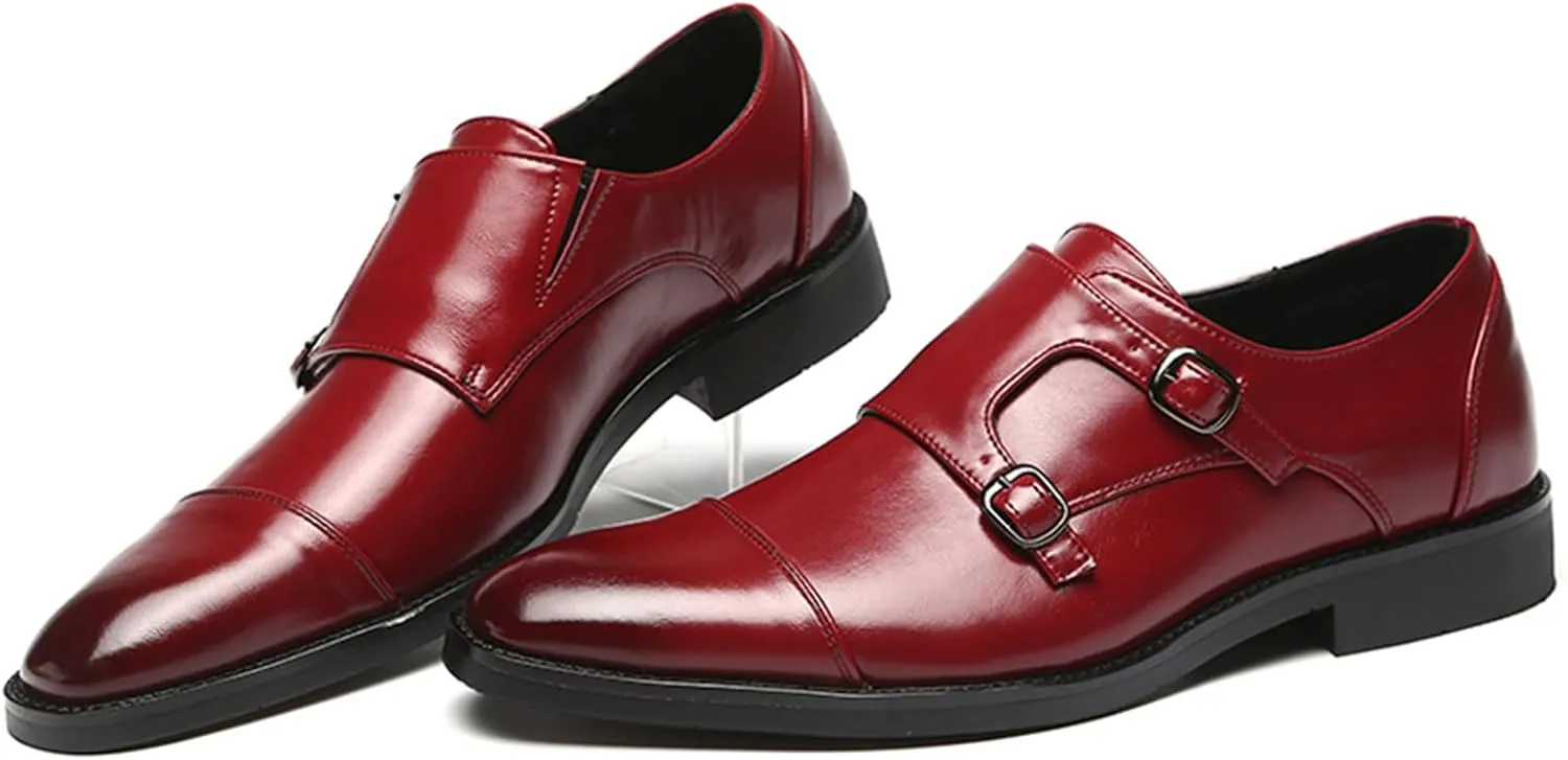 Mens Double Monk Strap Cap Toe PU Leather Dress Shoes Loafers Oxford
