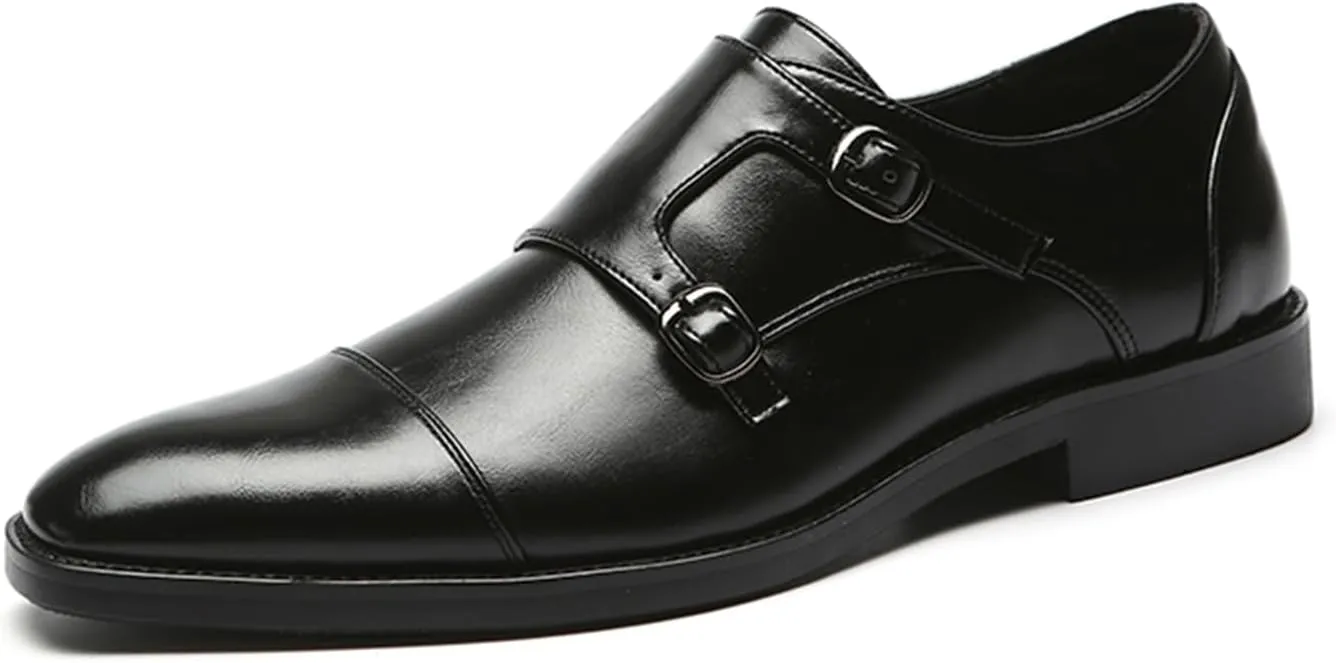 Mens Double Monk Strap Cap Toe PU Leather Dress Shoes Loafers Oxford