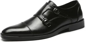 Mens Double Monk Strap Cap Toe PU Leather Dress Shoes Loafers Oxford