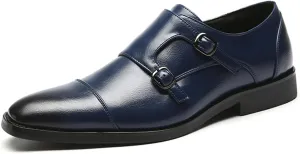 Mens Double Monk Strap Cap Toe PU Leather Dress Shoes Loafers Oxford