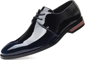 Men's Dress Shoes Fashion Shiny Patent Leather Oxfords Classic Lace-up Formal Tuxedo Shoes Business Wedding Derby Shoes