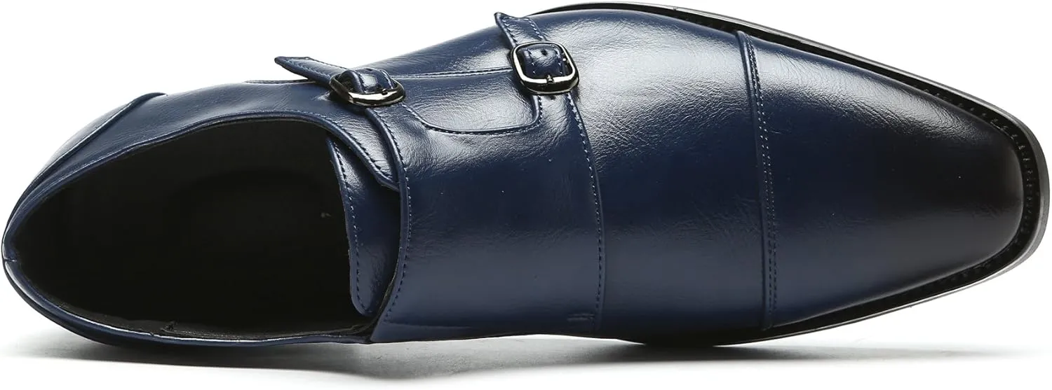 Mens Dress Shoes Italian Fashion Double Monk Strap Slip On Loafer Shoes Oxford Leather Shoes for Men