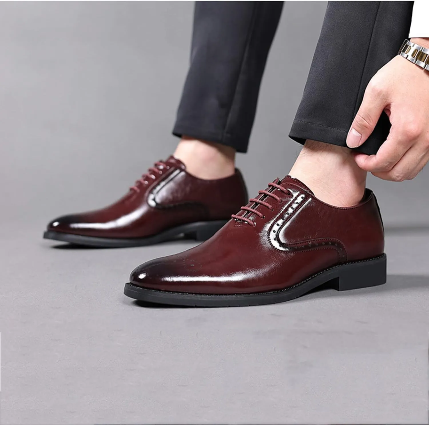 Mens Dress Shoes Lace-up Oxford Shoes Casual Comfortable Formal Business Wingtip Brogue Office Shoes