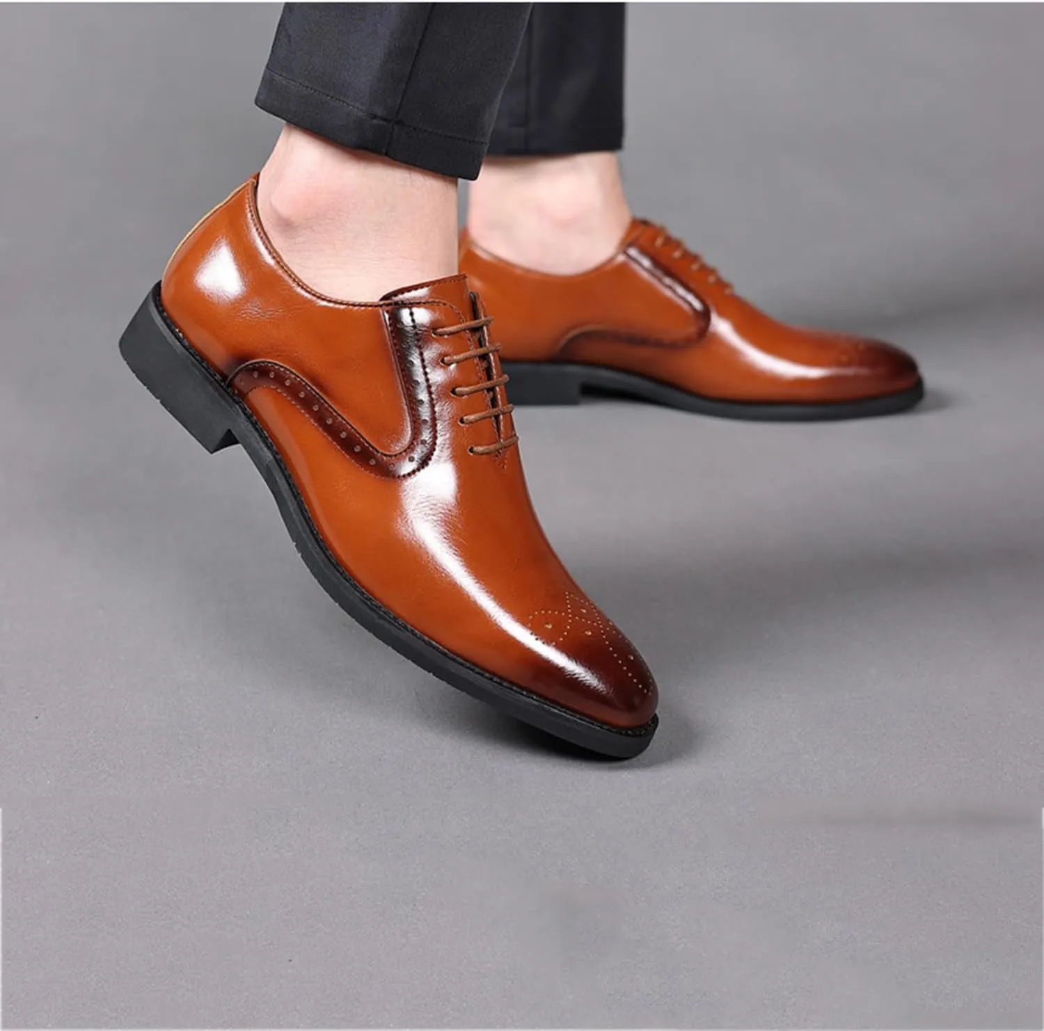 Mens Dress Shoes Lace-up Oxford Shoes Casual Comfortable Formal Business Wingtip Brogue Office Shoes