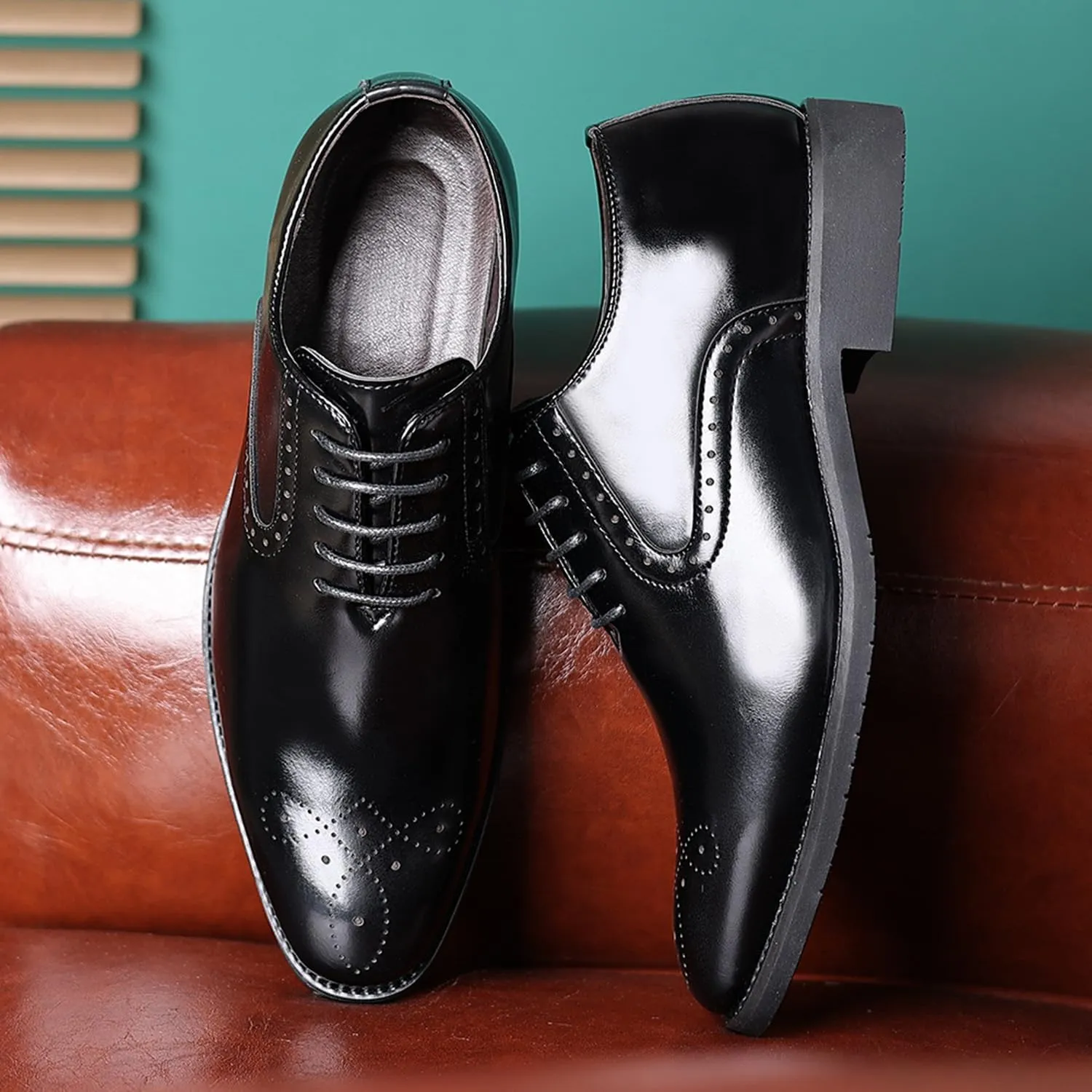 Mens Dress Shoes Lace-up Oxford Shoes Casual Comfortable Formal Business Wingtip Brogue Office Shoes