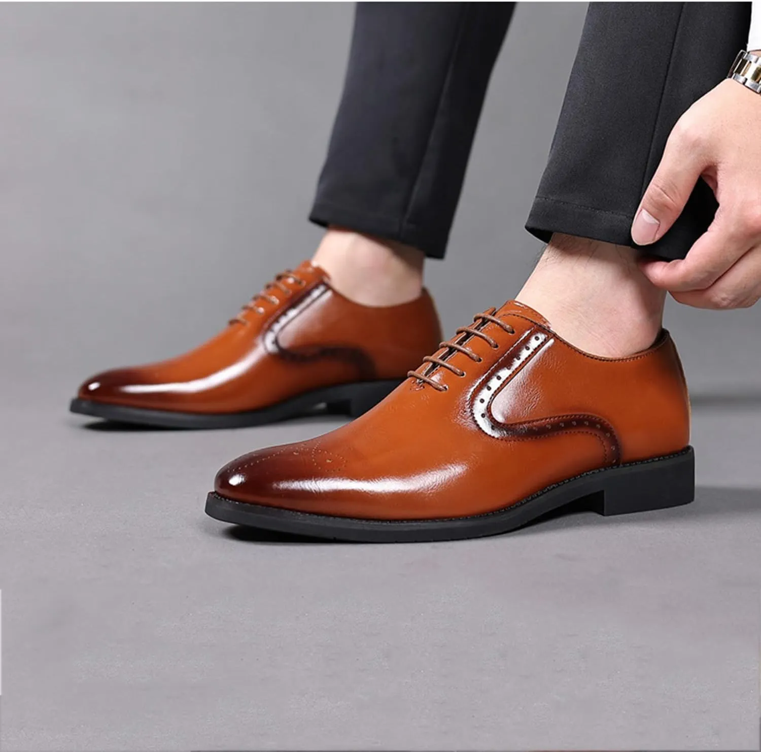 Mens Dress Shoes Lace-up Oxford Shoes Casual Comfortable Formal Business Wingtip Brogue Office Shoes