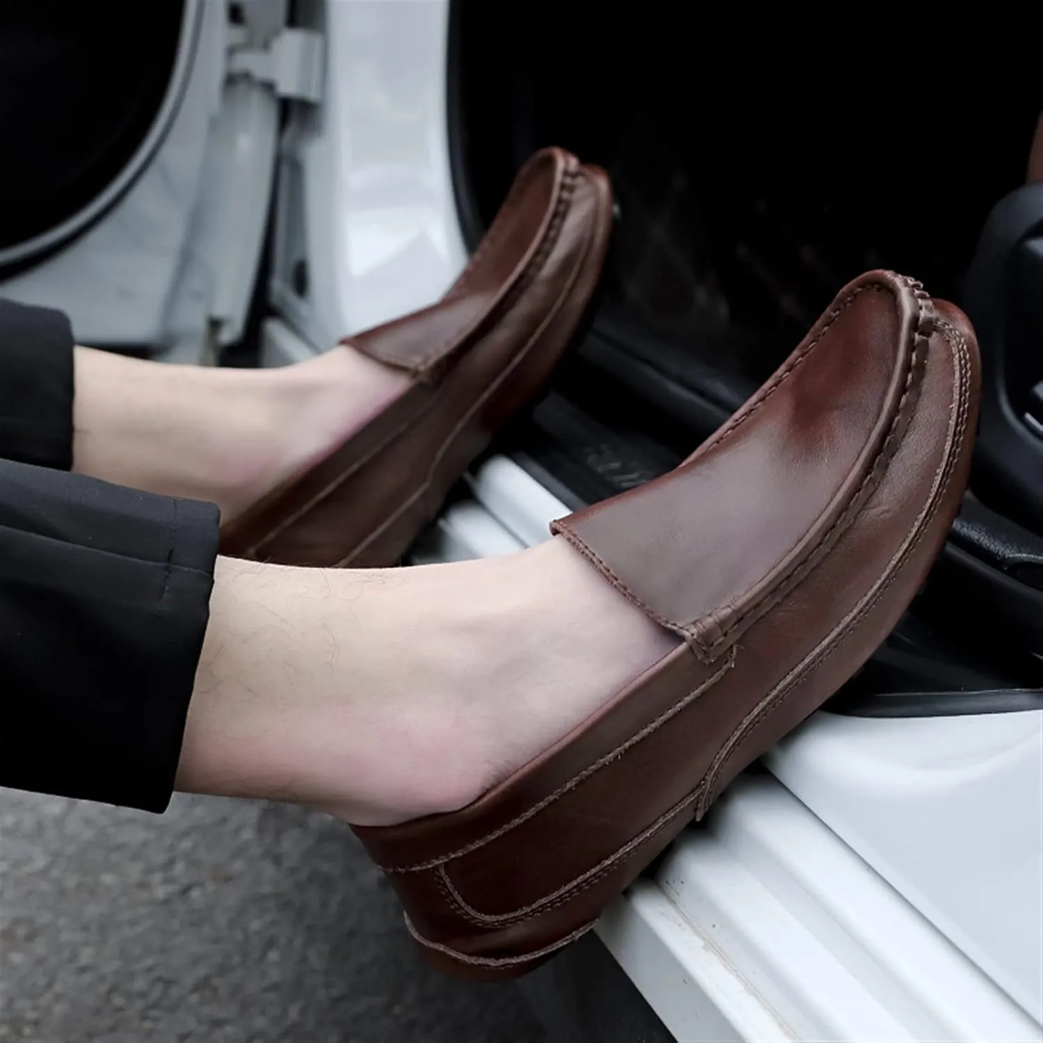 Mens Dress Shoes Leather Shoes Casual Men Shoes Driving Comfortable Quality Leather Shoes Men(Yellow,47)