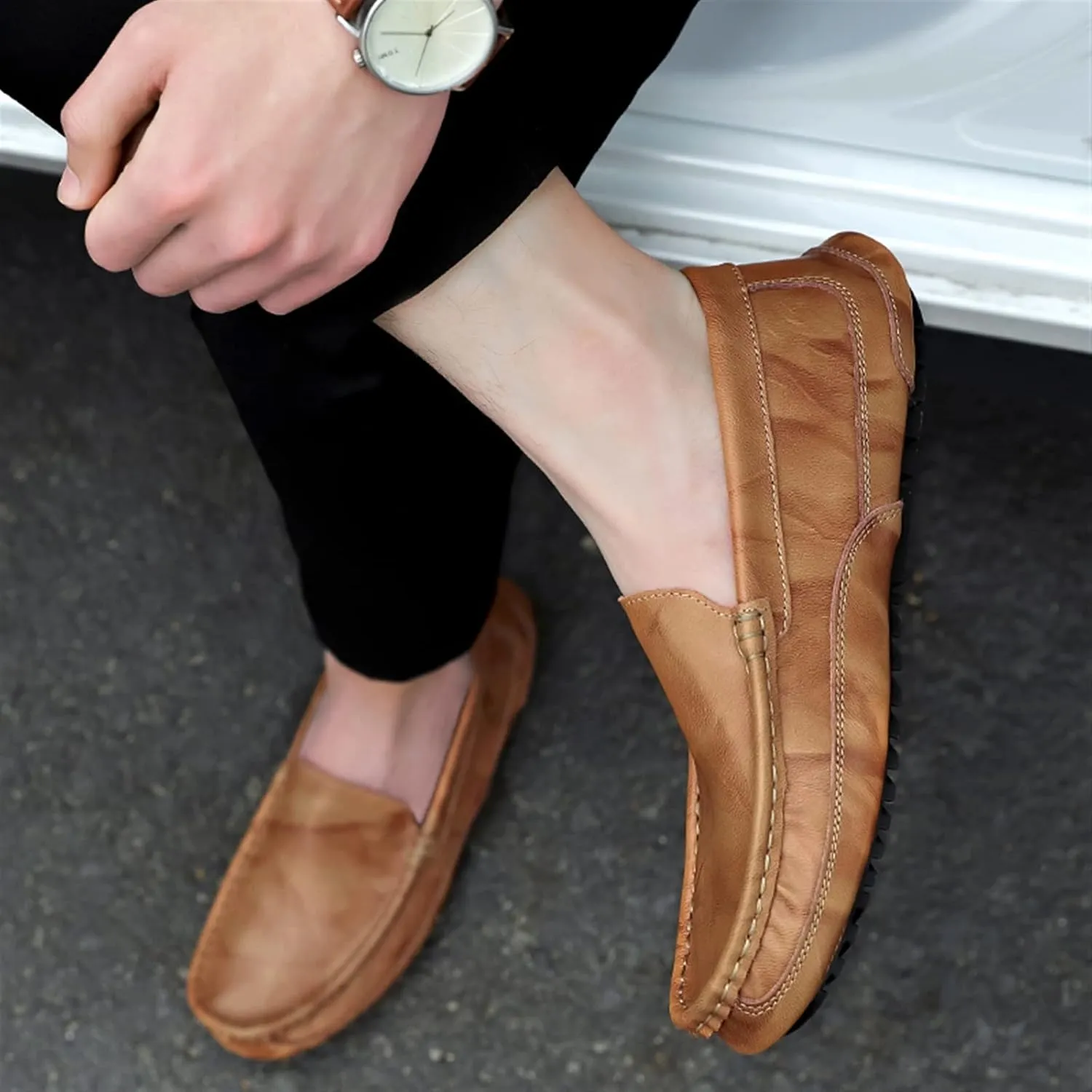 Mens Dress Shoes Leather Shoes Casual Men Shoes Driving Comfortable Quality Leather Shoes Men(Yellow,47)