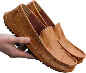 Mens Dress Shoes Leather Shoes Casual Men Shoes Driving Comfortable Quality Leather Shoes Men(Yellow,47)