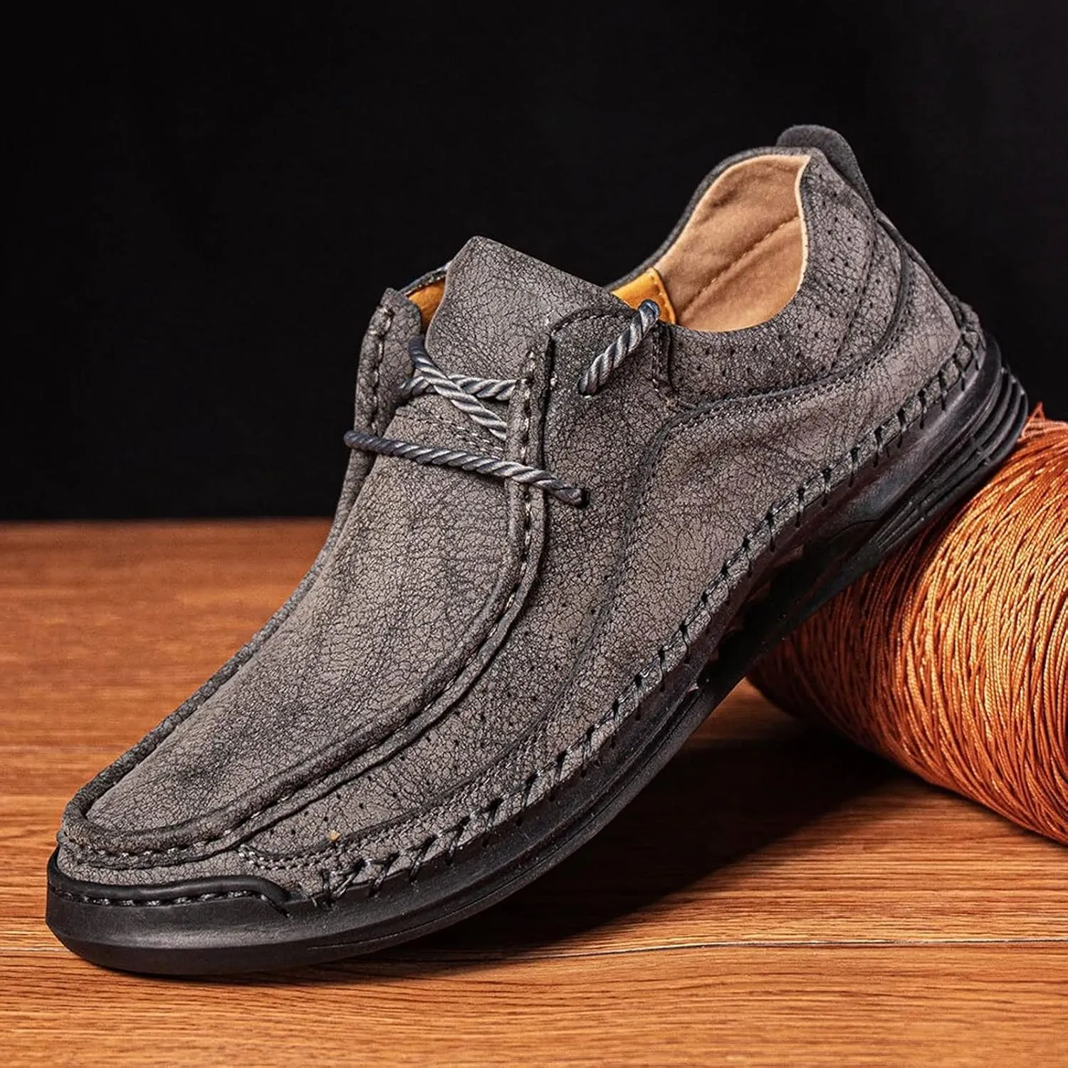Mens Dress Shoes Sewing Leather Shoes Men's Casual Sneakers Comfortable Driving Shoes Breathable Leather Shoes Men's Shoes(Black,14)