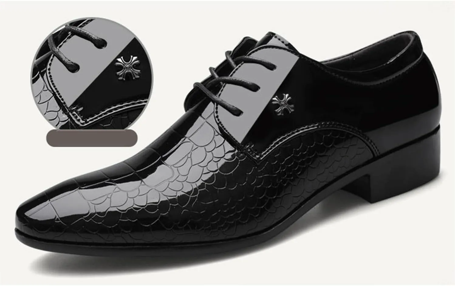 Mens Fashion Black Patent Leather Shoes Lace Up Derbys Formal Business Shoes Pointed Toe Shiny Flat Dress Shoes