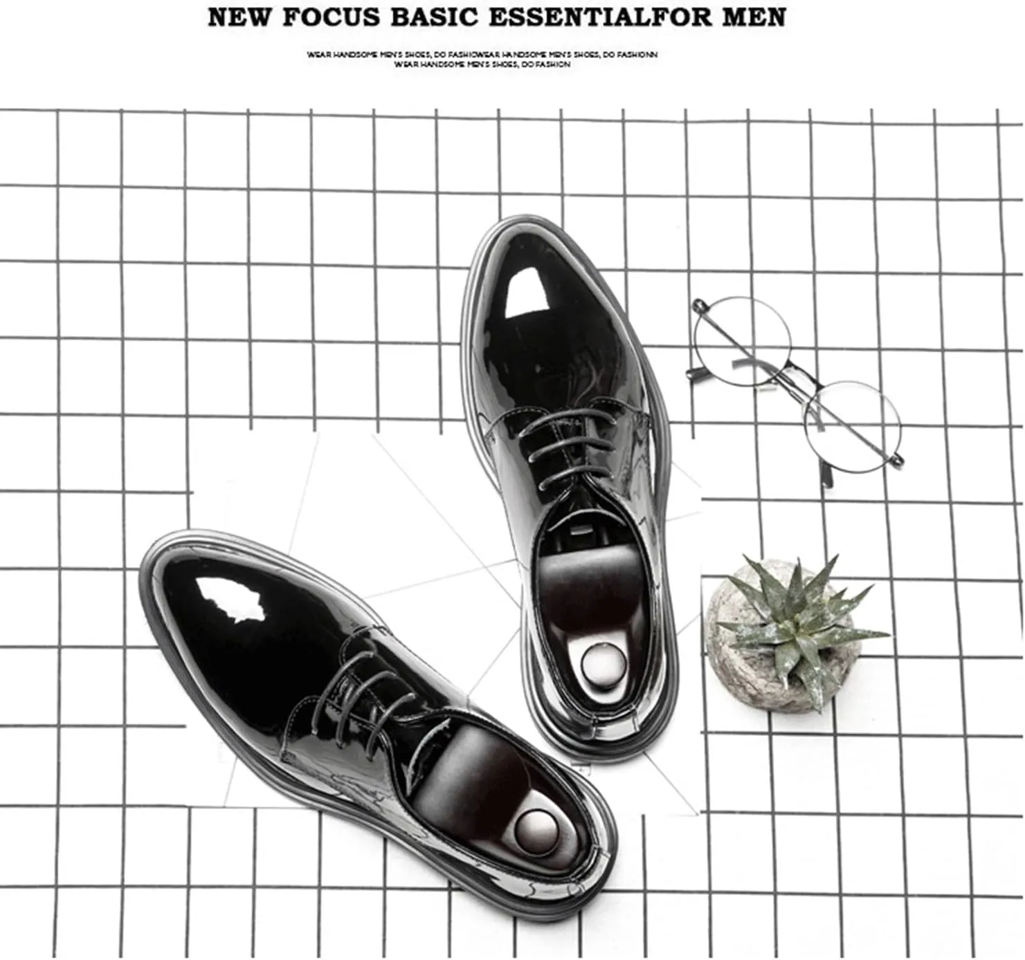 Men's Fashion Patent Leather Shoes Classic Oxfords Dress Shoes Formal Business Derby Lace Up Shoes for Men