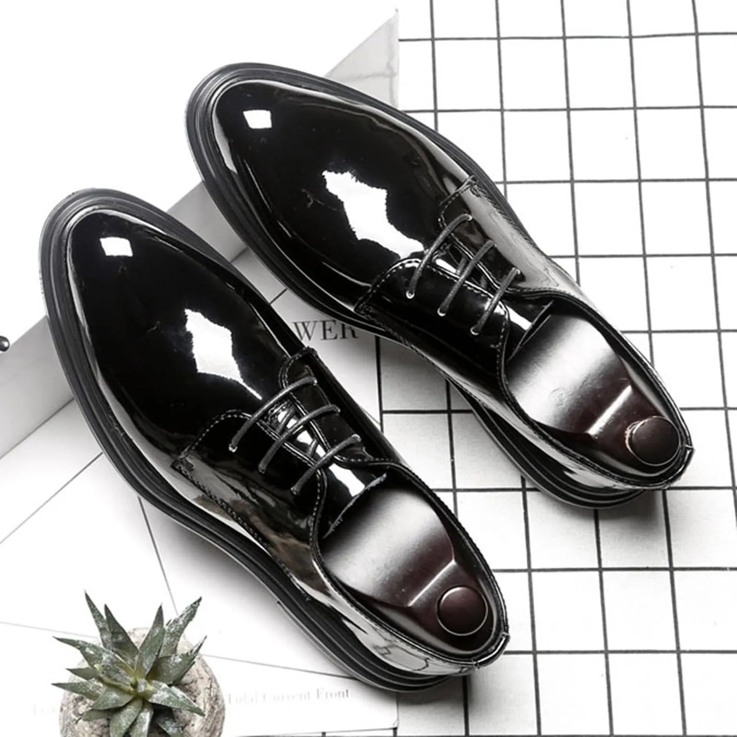 Men's Fashion Patent Leather Shoes Classic Oxfords Dress Shoes Formal Business Derby Lace Up Shoes for Men