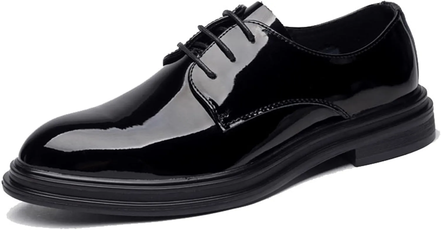 Men's Fashion Patent Leather Shoes Classic Oxfords Dress Shoes Formal Business Derby Lace Up Shoes for Men