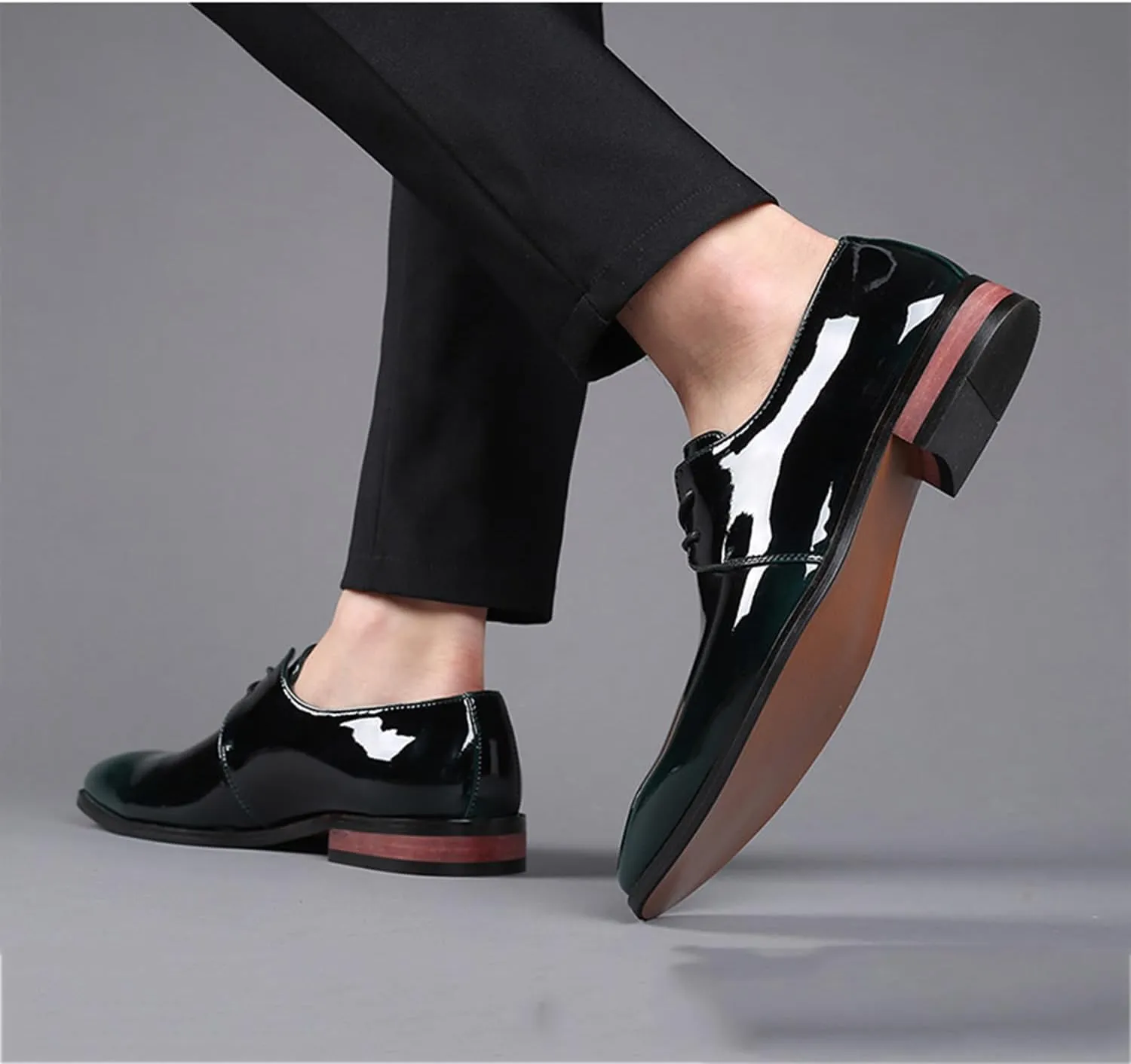 Mens Fashion Patent Leather Shoes Formal Dress Wedding Business Shoes Shiny Flat Derby Lace Up Shoes for Men
