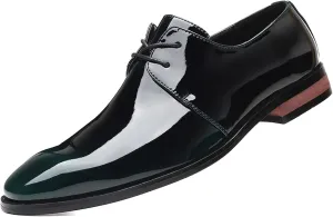 Mens Fashion Patent Leather Shoes Lace Up Formal Business Derby Shoes Wingtip Shiny Flat Formal Dress Shoes