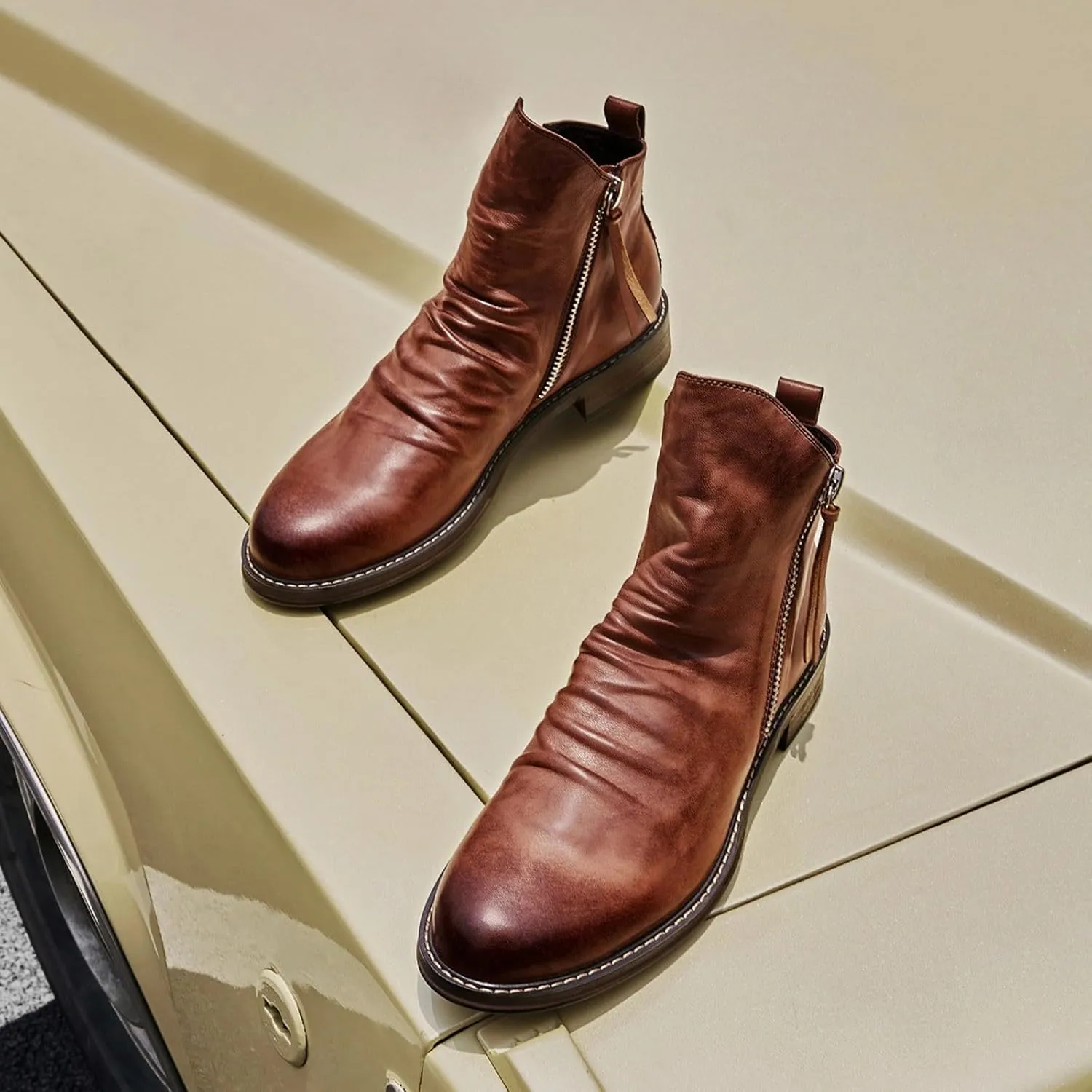 Men's Fashionable Retro Ankle Boots Zipper Sleeve Casual Leather Chukka Boot Water Proof Side Zip Chukka Boots Mens Pack