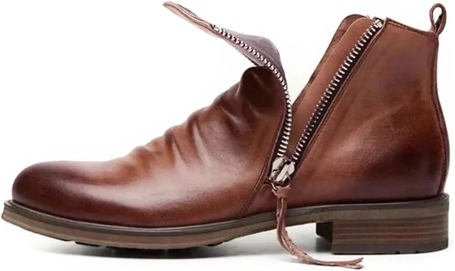 Men's Fashionable Retro Ankle Boots Zipper Sleeve Casual Leather Chukka Boot Water Proof Side Zip Chukka Boots Mens Pack