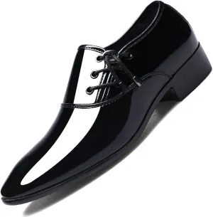Mens Formal Oxfords Lace-up Faux Patent Leather Shoes for Men Classic Business Wedding Suit Tuxedo Dress Shoes