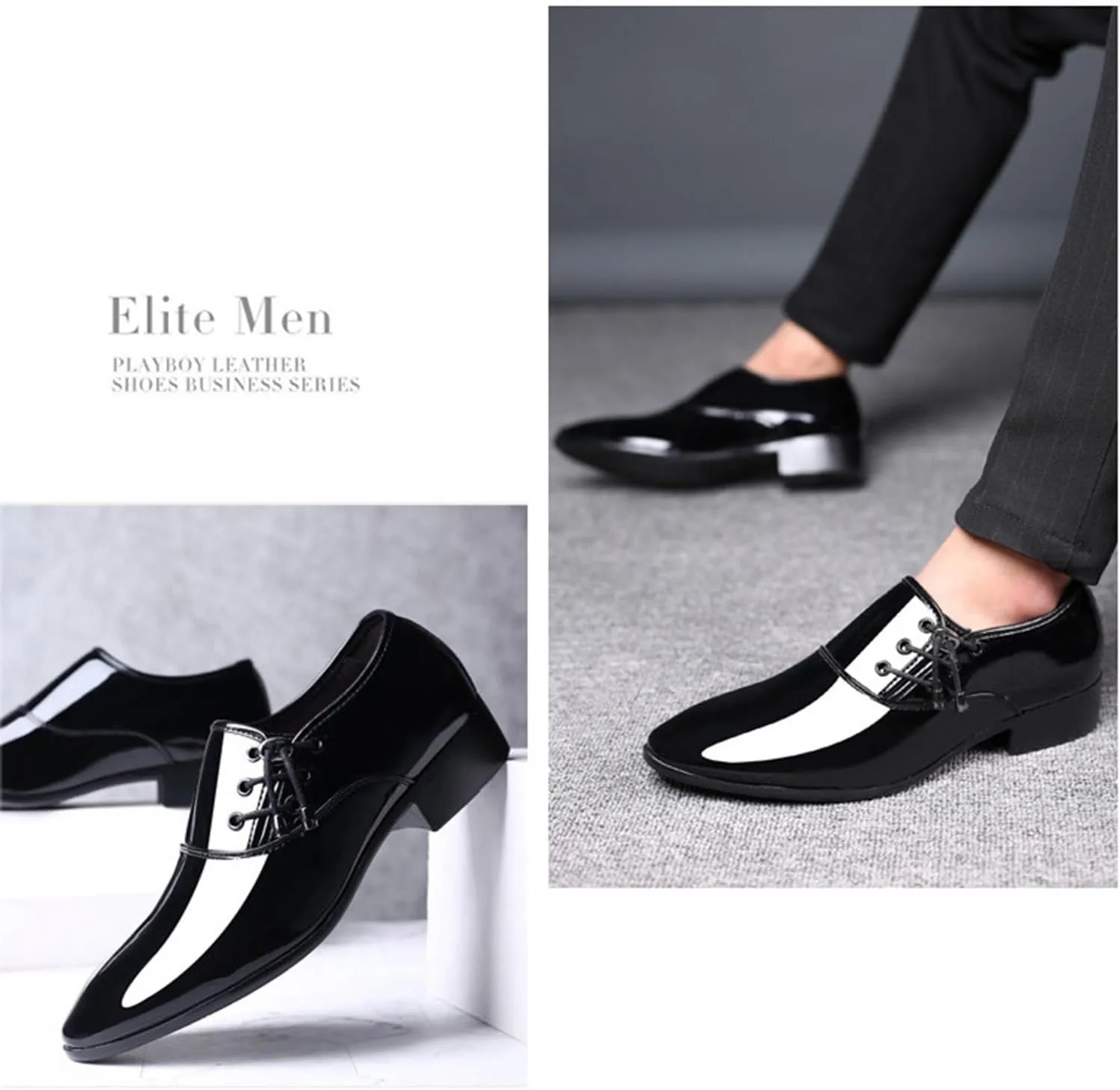 Mens Formal Oxfords Lace-up Faux Patent Leather Shoes for Men Classic Business Wedding Suit Tuxedo Dress Shoes