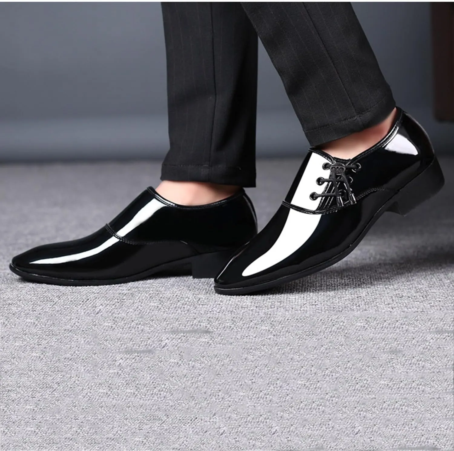 Mens Formal Oxfords Lace-up Faux Patent Leather Shoes for Men Classic Business Wedding Suit Tuxedo Dress Shoes