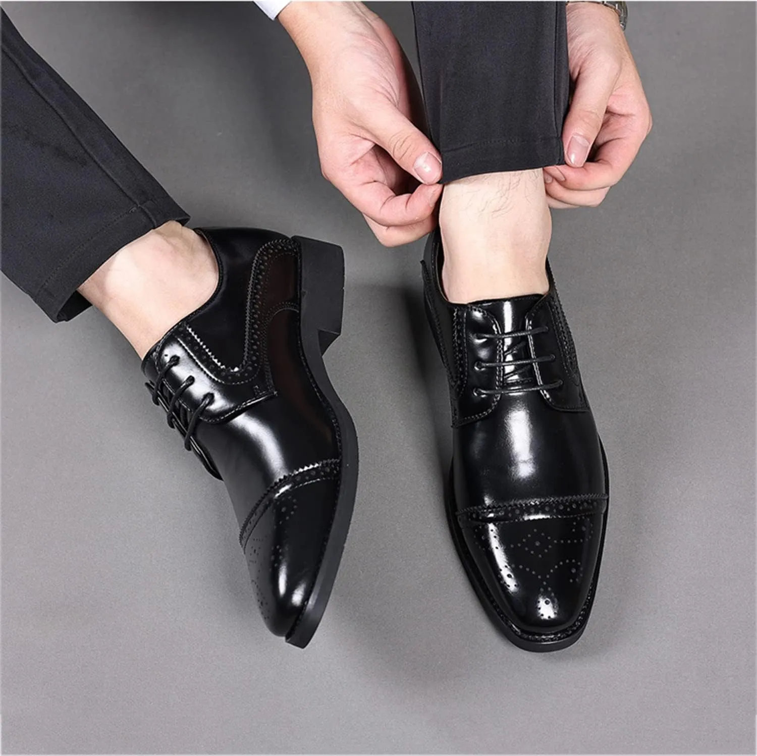 Men's Formal Shoes Lace Up Oxfords Non-Slip Brogues Derbys Comfortable Business Wedding Shoes