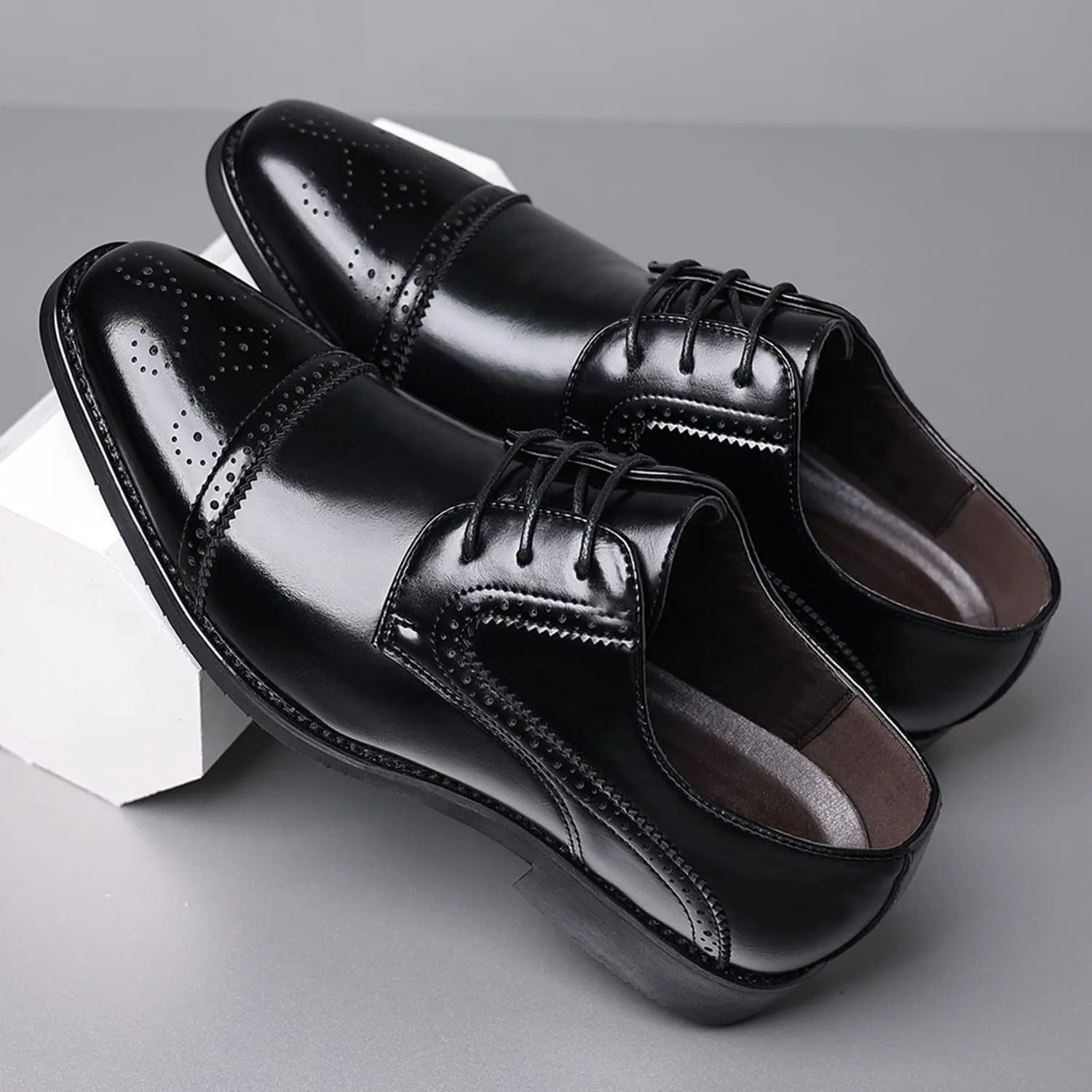 Men's Formal Shoes Lace Up Oxfords Non-Slip Brogues Derbys Comfortable Business Wedding Shoes