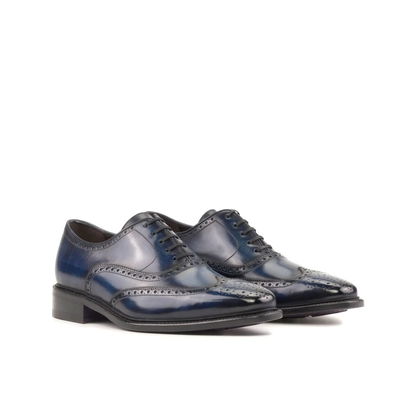 Men's Full Brogue Shoes Patina Leather Goodyear Welt Wide Plus Size Blue 5489
