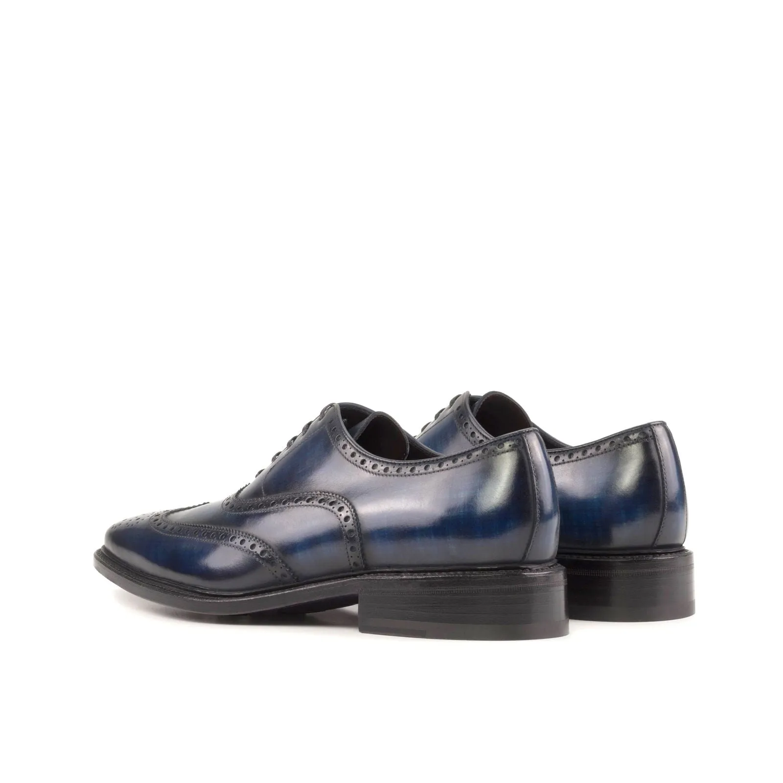 Men's Full Brogue Shoes Patina Leather Goodyear Welt Wide Plus Size Blue 5489